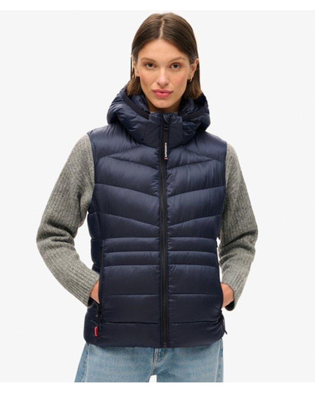 Superdry Blue Hooded Fuji Quilt Padded Gilet