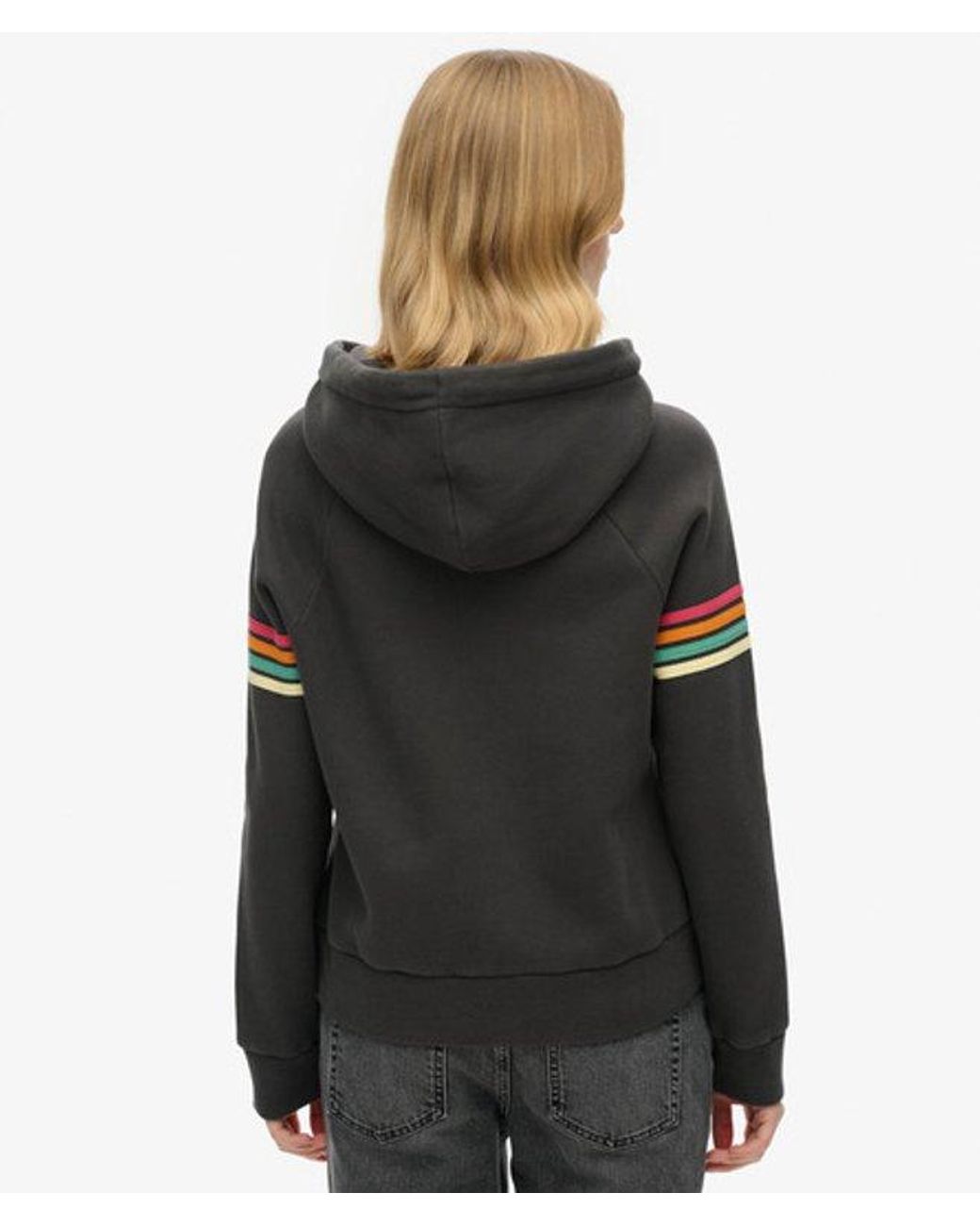 Superdry Black & Co Rainbow Stripe Logo Hoodie