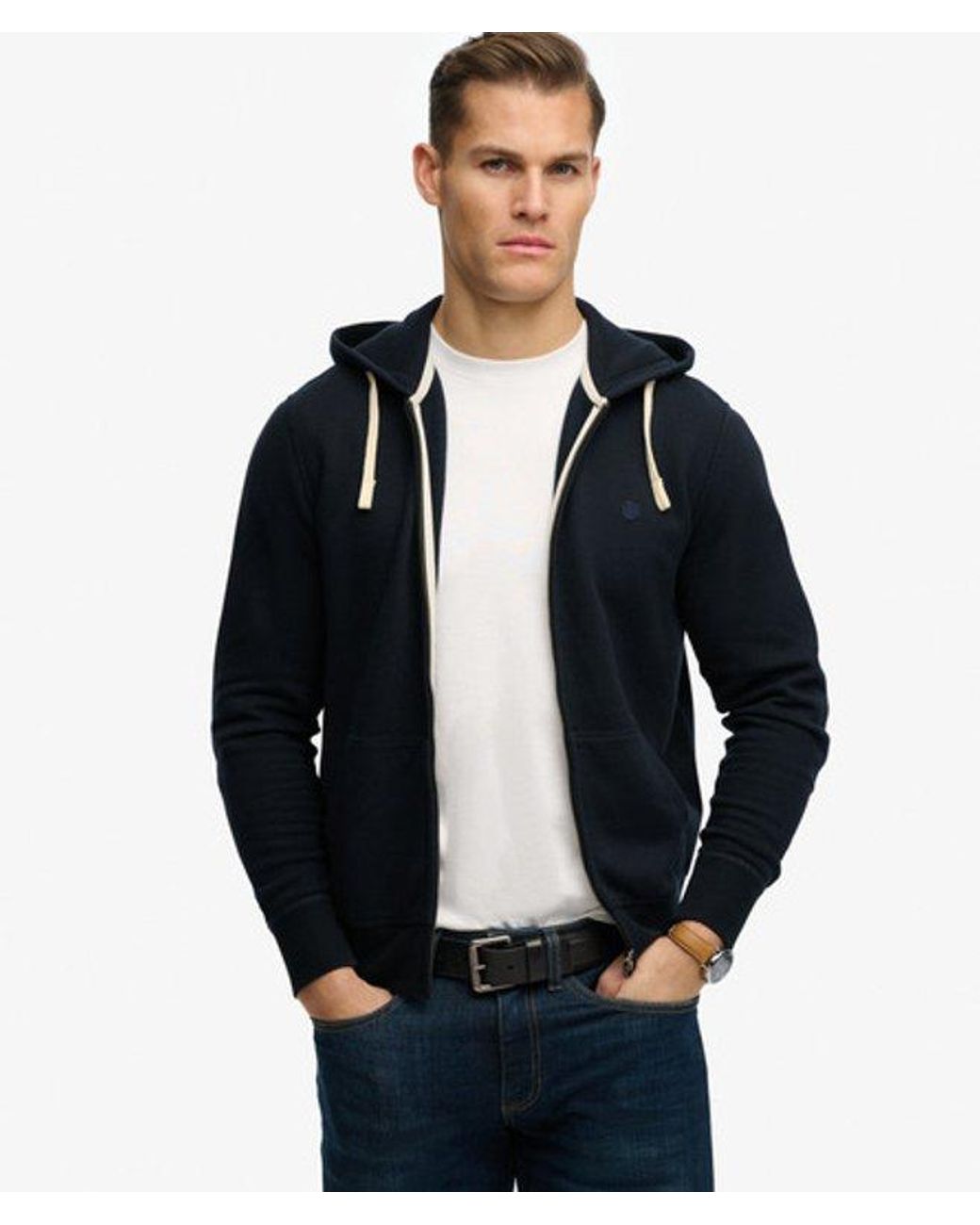 Superdry Blue & Co Monogram Embroidered Zip Hoodie for men