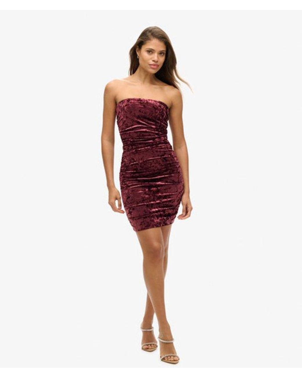 Superdry Red & Co Slim Fit Velvet Bandeau Mini Dress.