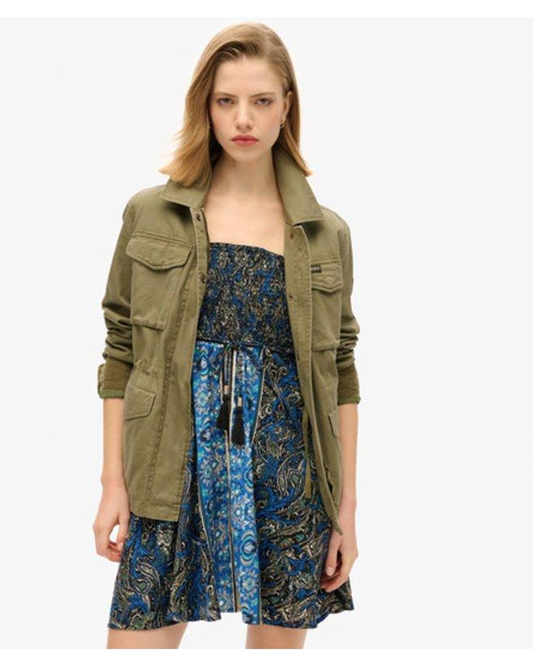 Superdry Blue Slim Fit Paisley Print St Tropez Bandeau Dress