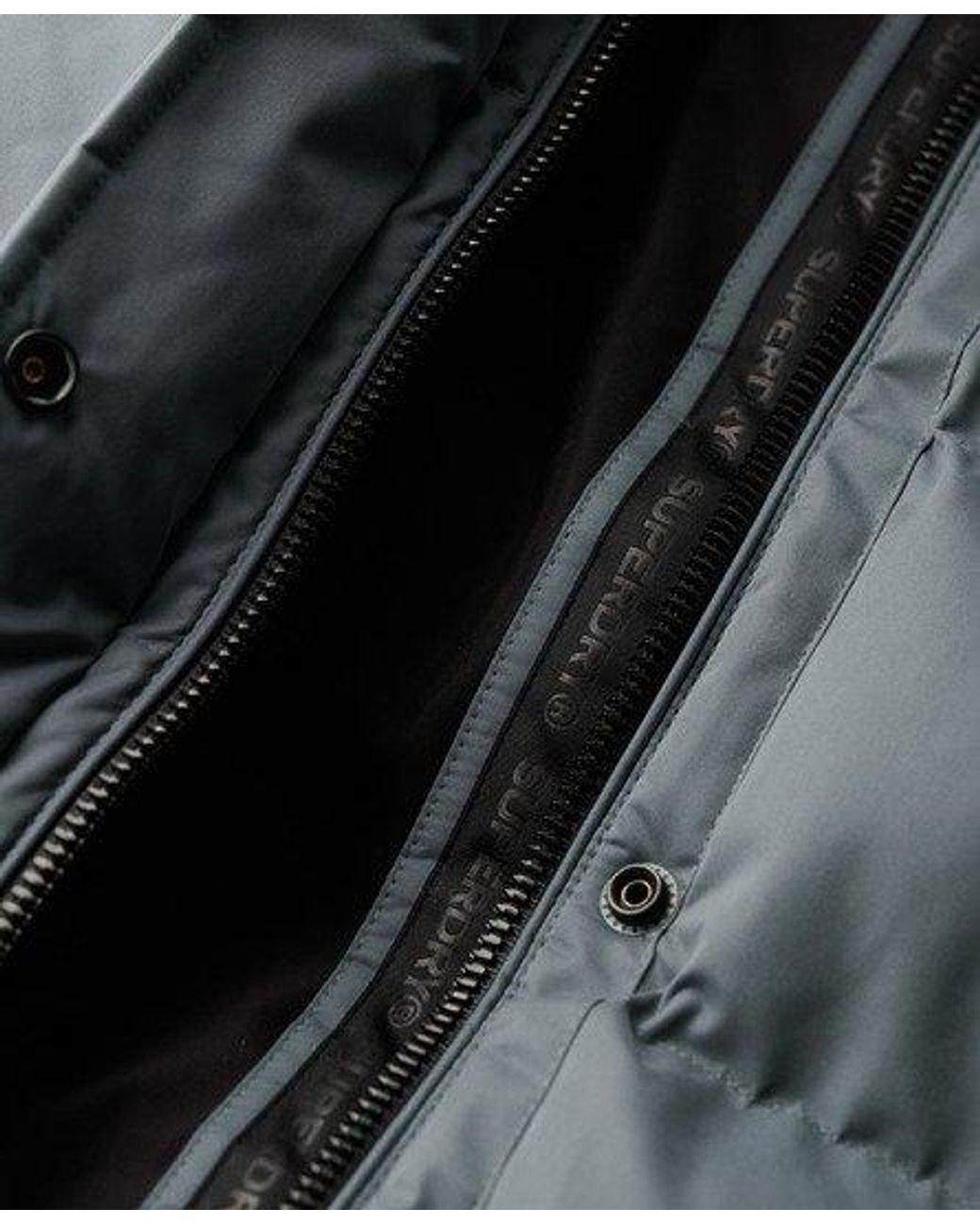 Superdry Blue Microfibre Long Puffer Coat