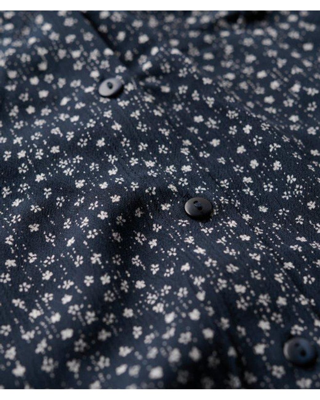 Superdry Blue Floral Printed Button-up Short Sleeve Midi Tea Dress