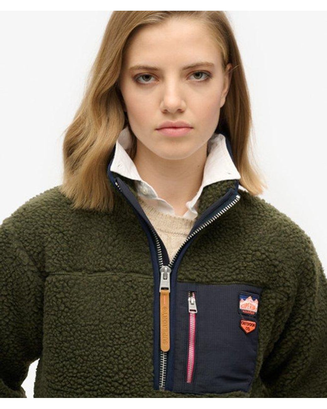 Superdry Green & Co Vintage Retro Half Zip Fleece Jumper