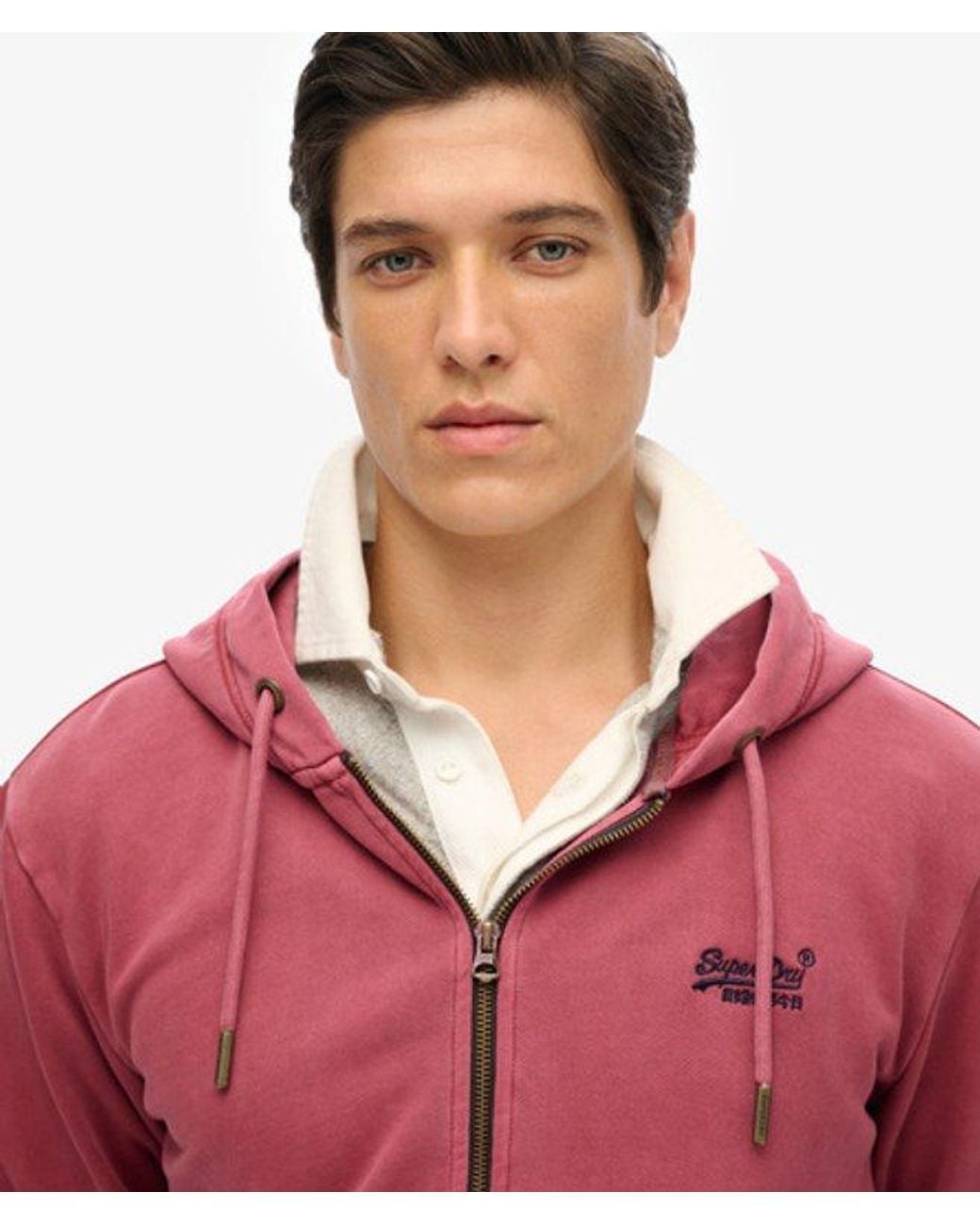 Superdry Essential Logo Washed Hoodie Met Rits Grootte: S in het Red voor heren