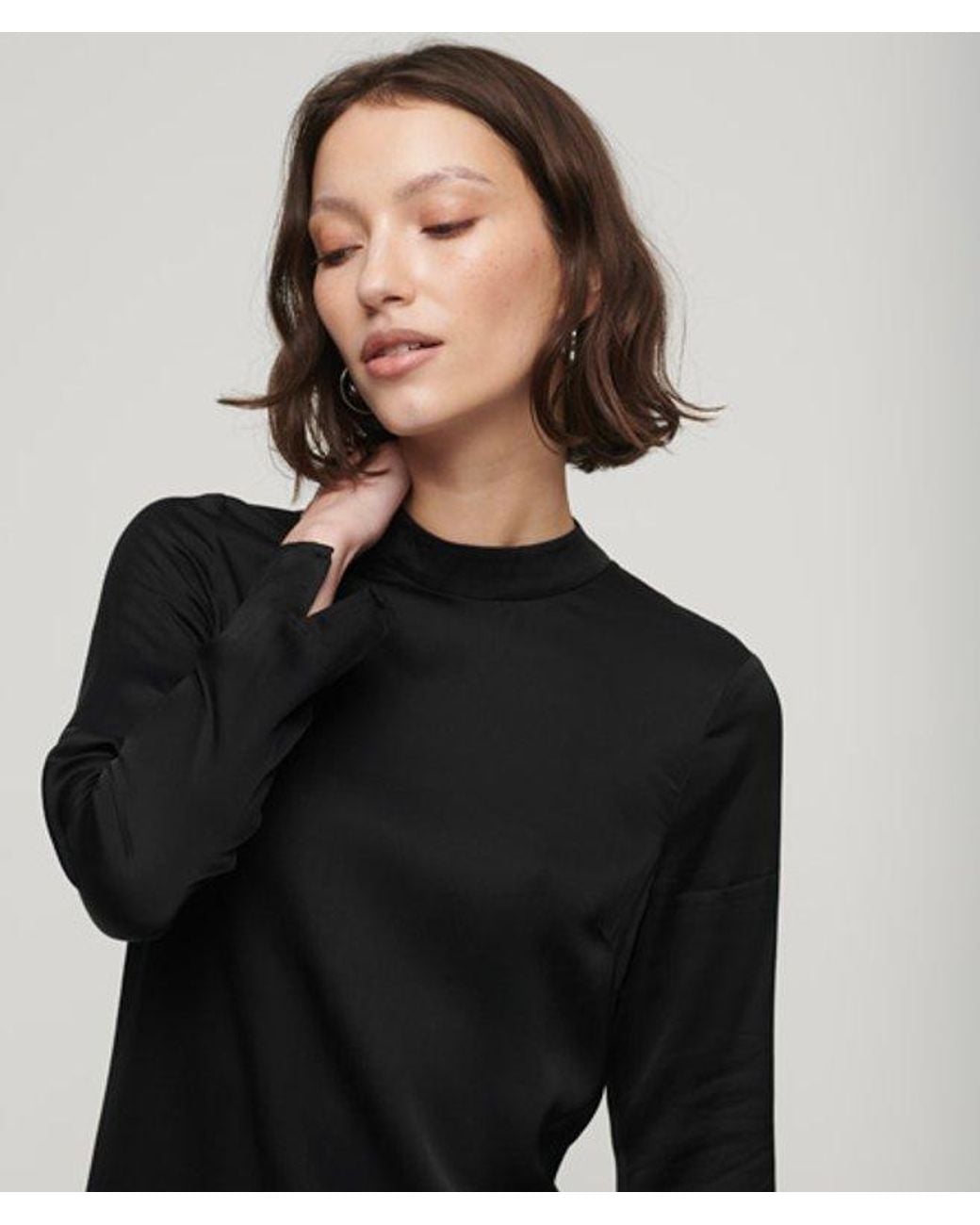 Superdry Satin Mock Neck Mini Dress Black