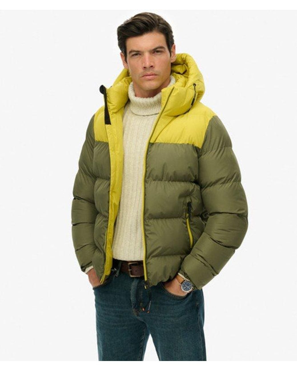 Superdry Green Colourblock Hooded Puffer Jacket for men