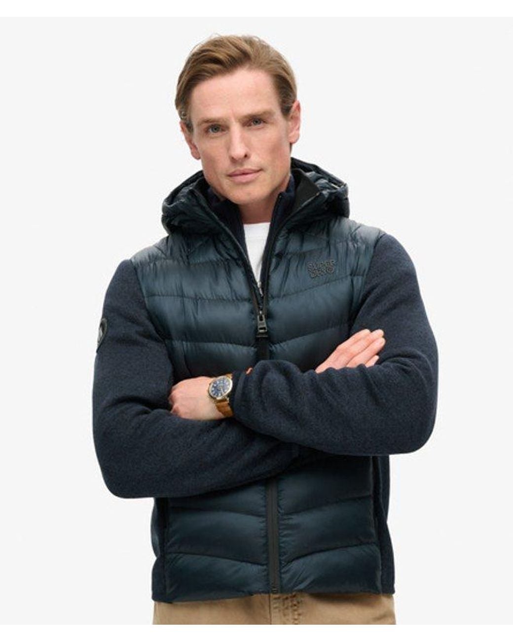 Superdry Blue Hooded Knit Storm Hybrid Jacket for men