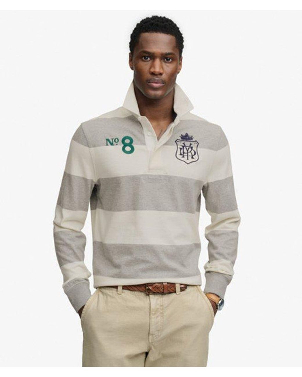 Superdry Gray & Co Double Emblem Stripe Rugby Top for men