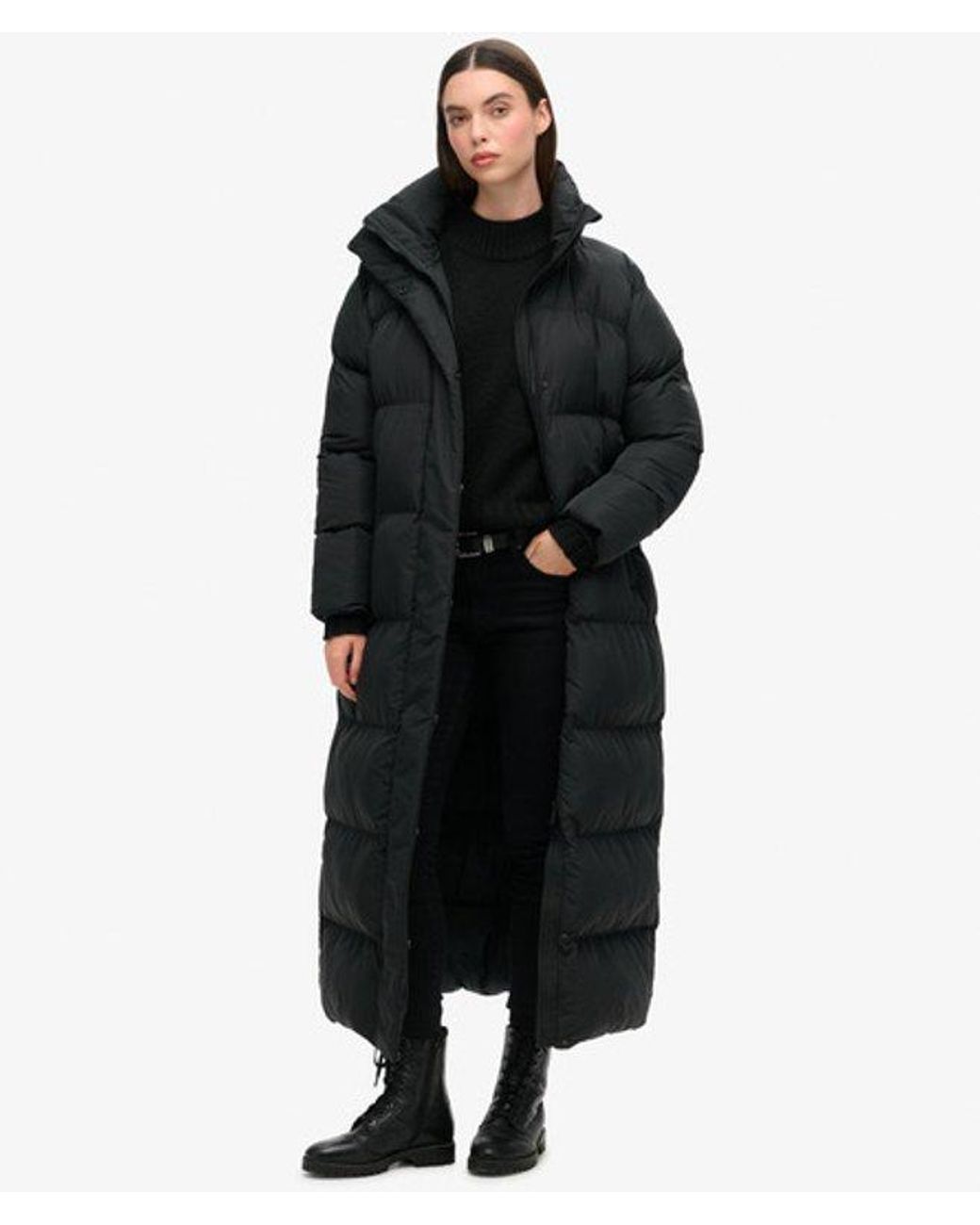 Superdry Black & Co Embroidered Logo Maxi Long Puffer Coat