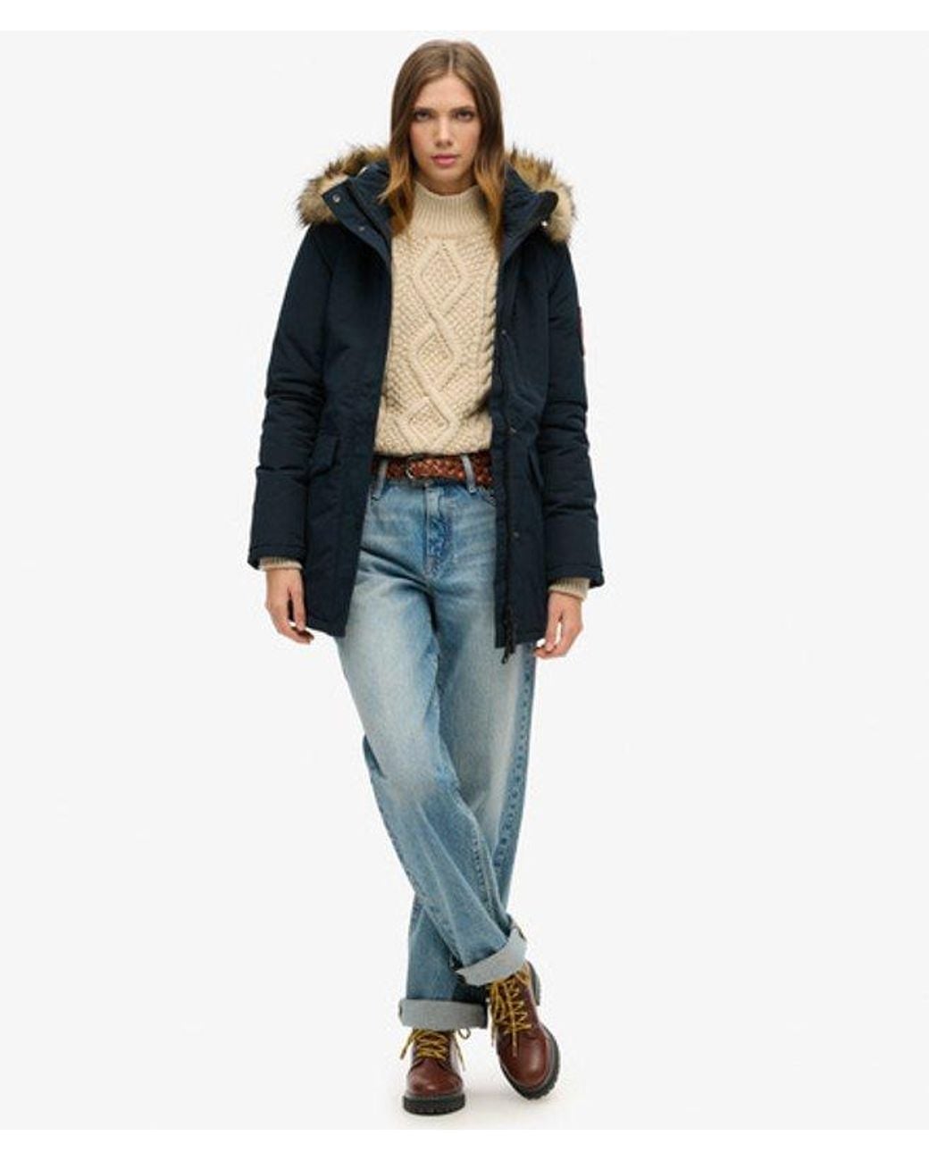 Superdry Blue & Co Everest Hooded Faux Fur Parka Coat
