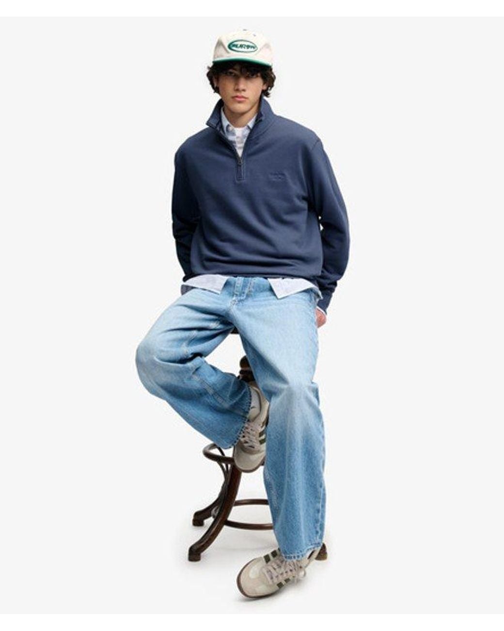 Superdry Blue & Co Essential Serif Logo Half Zip Sweatshirt for men