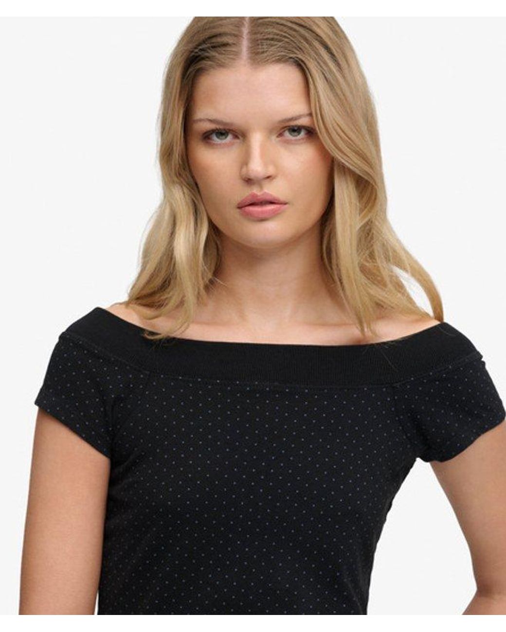 Superdry Blue & Co Athletic Off Shoulder Pattern Top