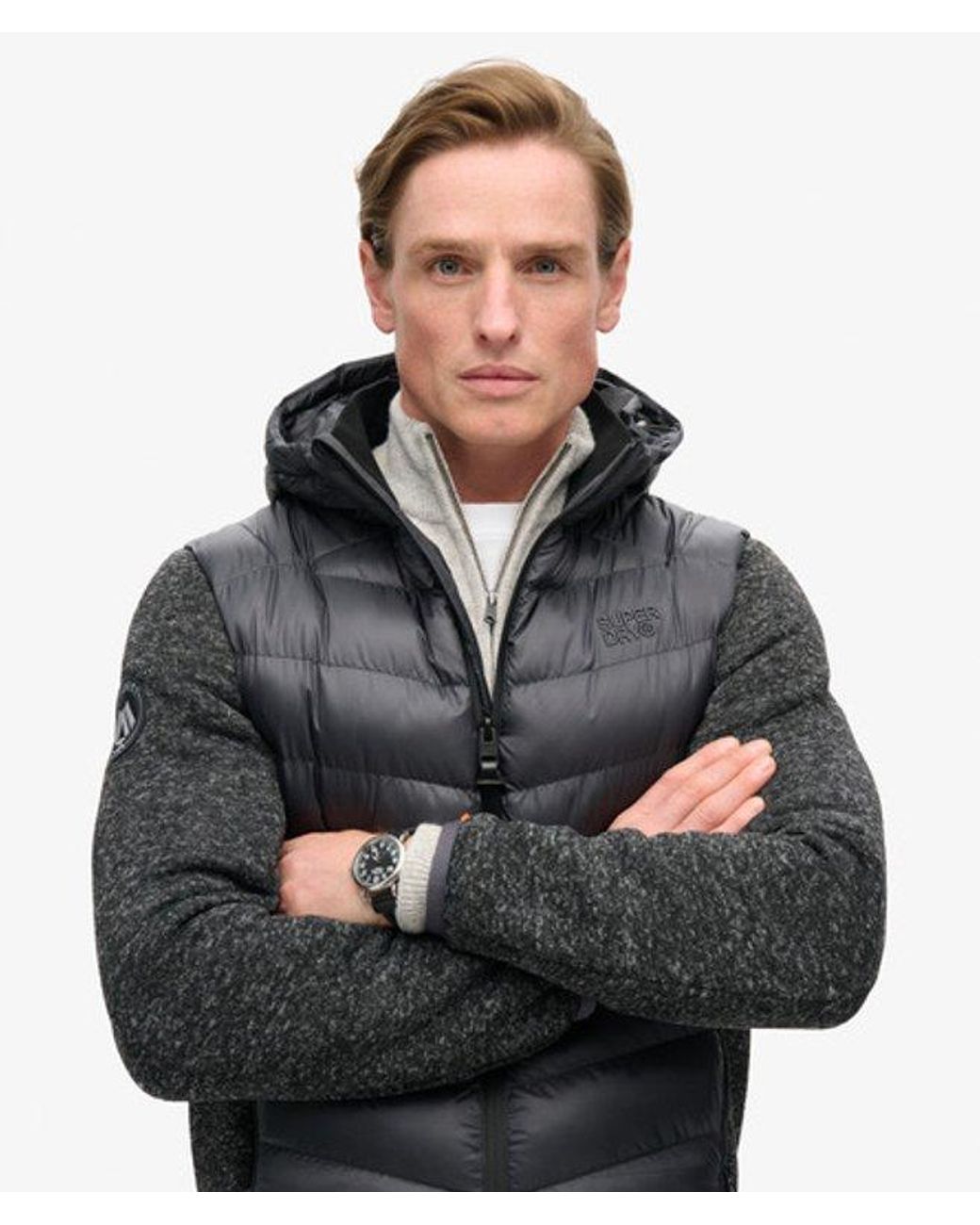 Superdry Gray & Co Hooded Knit Storm Hybrid Jacket for men