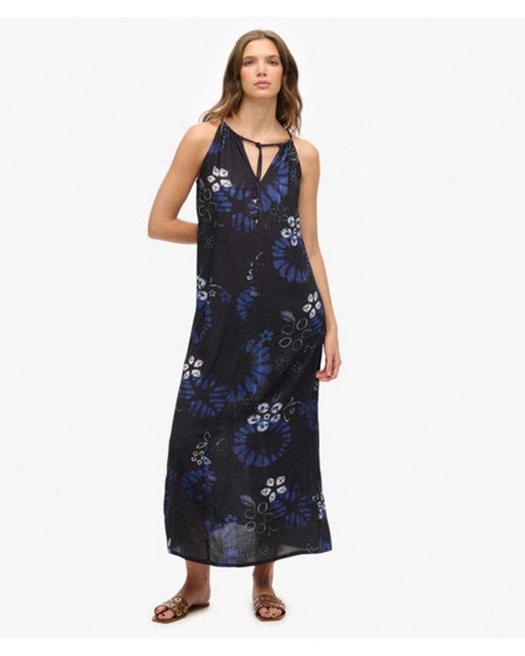 Superdry Blue Floral Print Beach Cami Maxi Dress