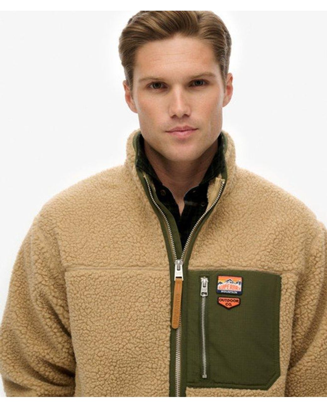 Superdry Brown & Co Vintage Retro Borg Fleece Jacket for men