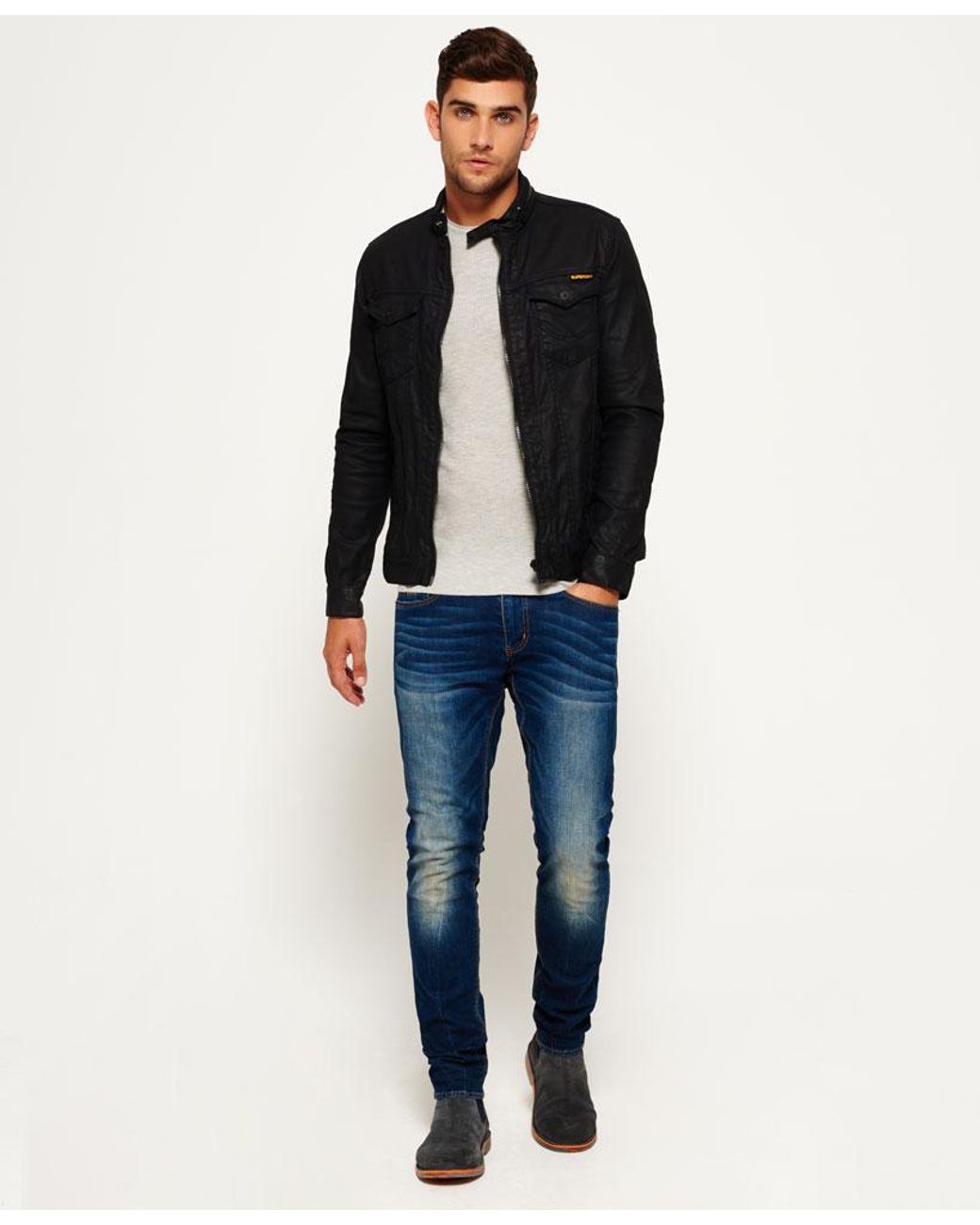 Superdry Denim Biker Jacket for Men | Lyst