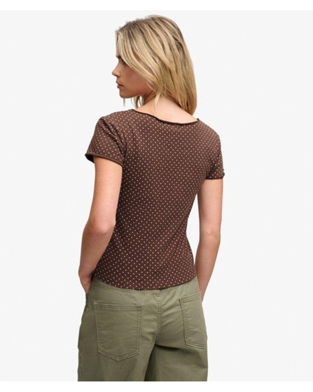 Superdry Brown & Co Athletic Essentials Gathered Pattern Top