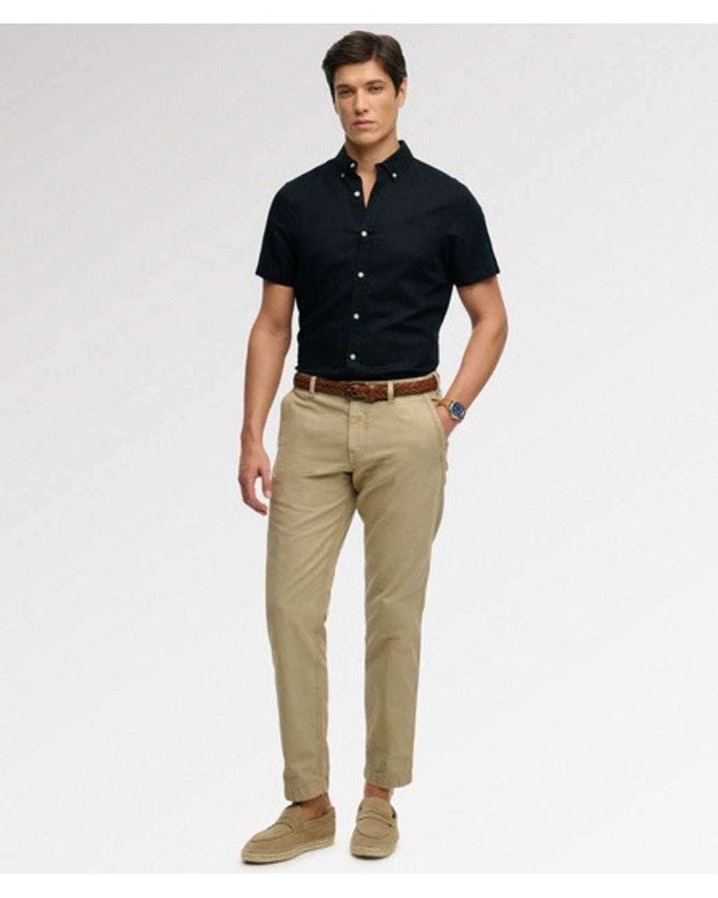 Superdry Black & Co Cotton Linen Short Sleeve Shirt for men