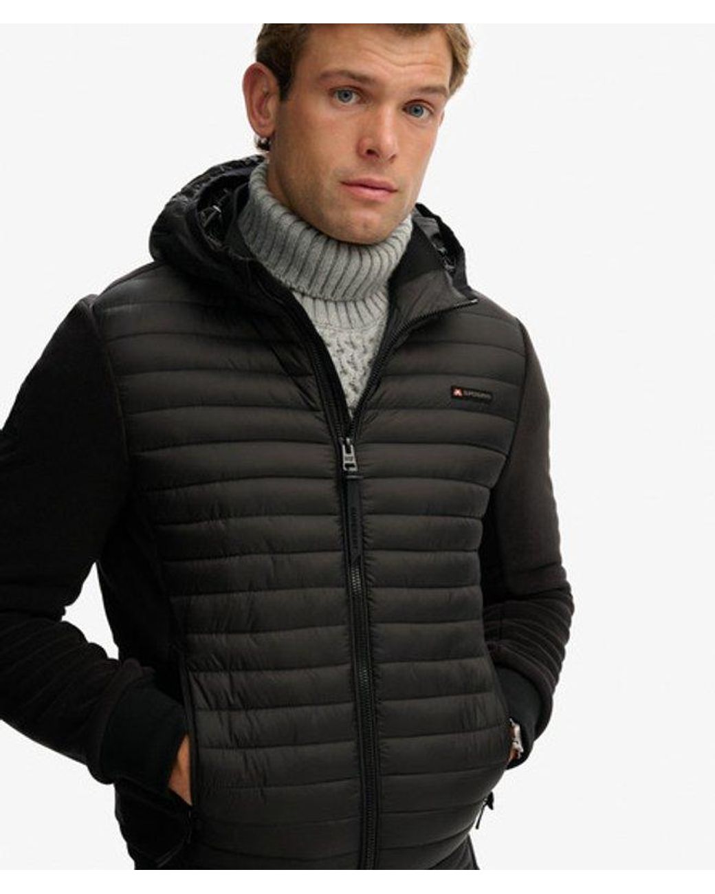 Superdry Black & Co Hooded Storm Fleece Hybrid Jacket for men