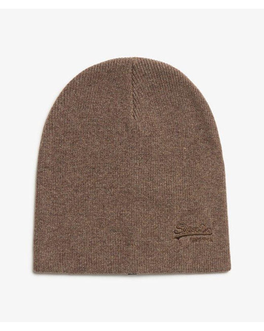 Superdry Brown Essential Logo Knitted Beanie Hat for men