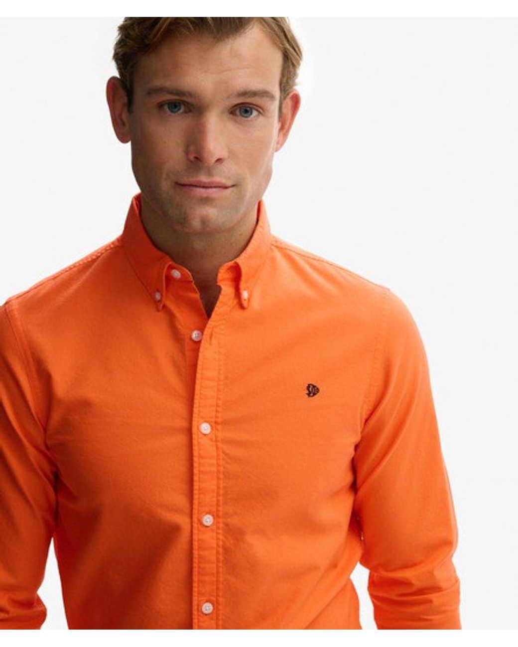 Superdry Orange Classic Oxford Long Sleeve Shirt for men