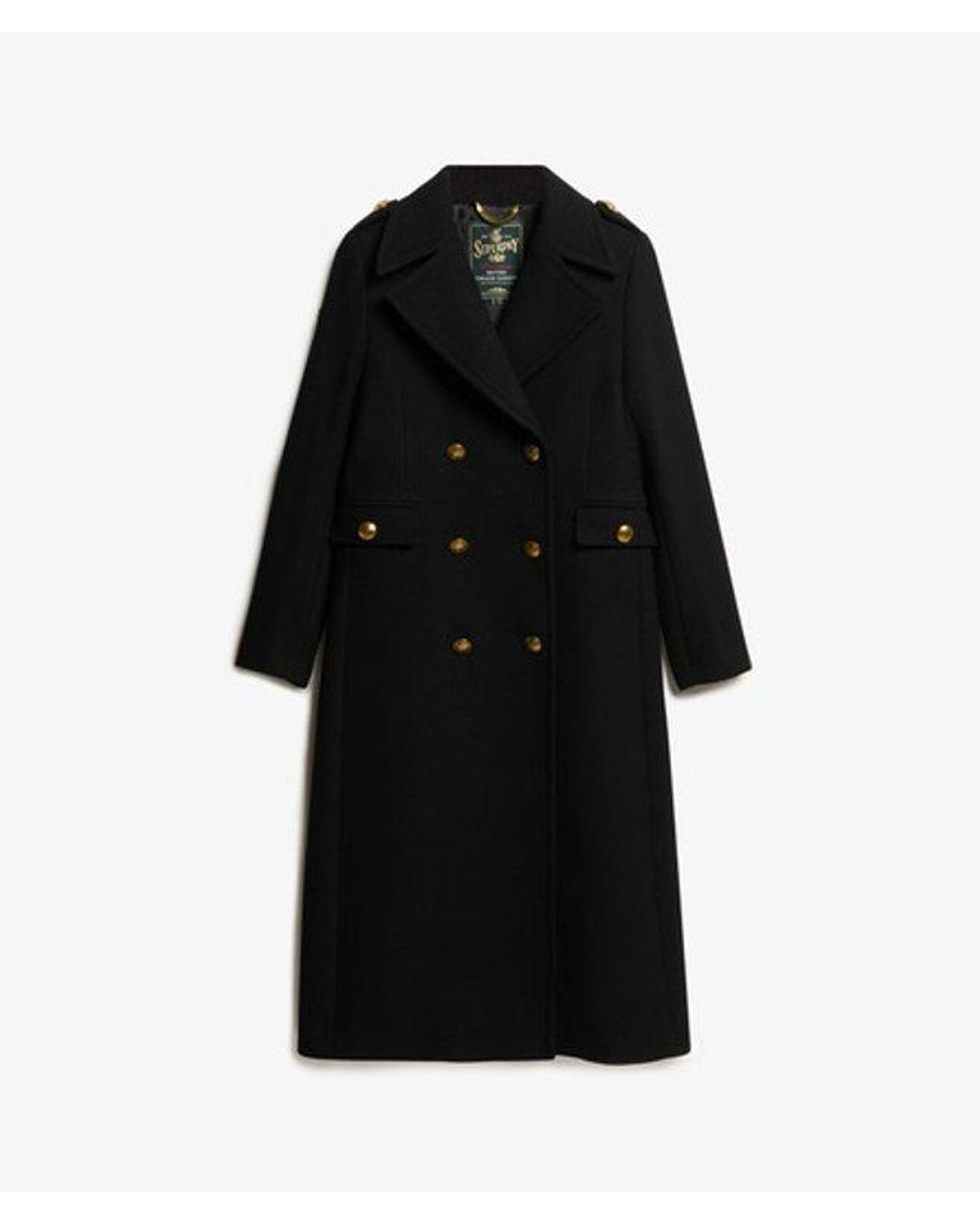 Superdry Black & Co Double Breasted Wool Blend Coat