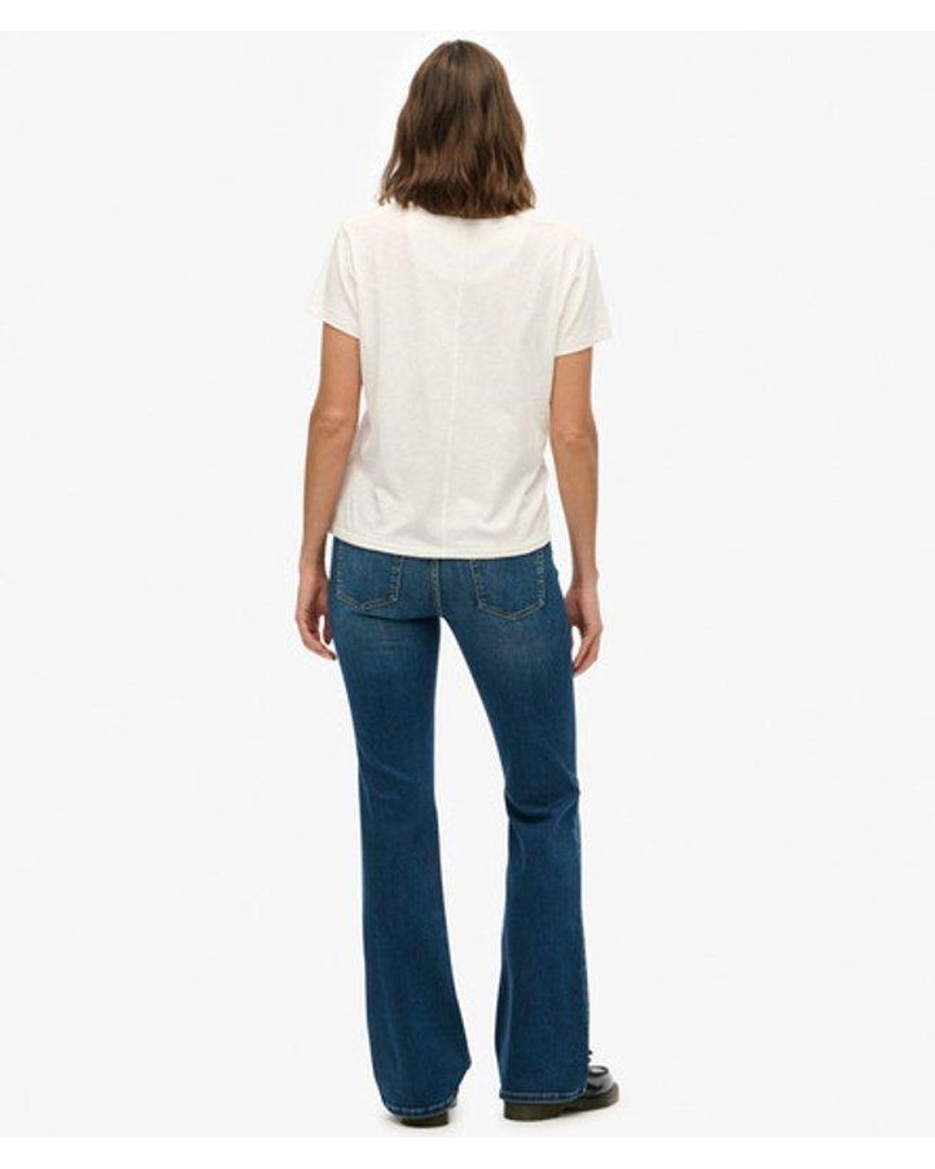 Superdry Blue Organic Cotton Mid Rise Flare Jeans Size: 26/32