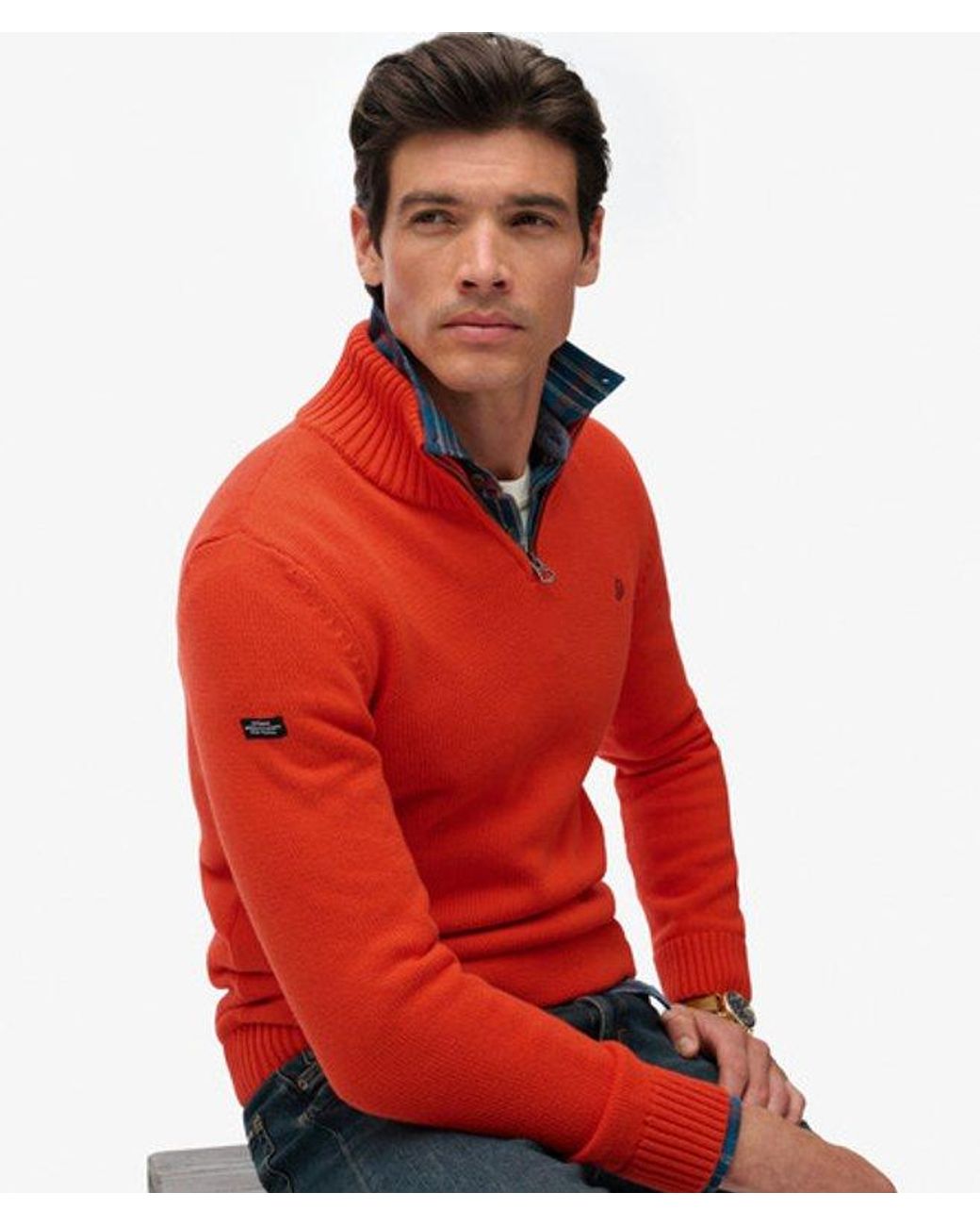 Superdry Red & Co Cotton Half Zip Knit Jumper for men