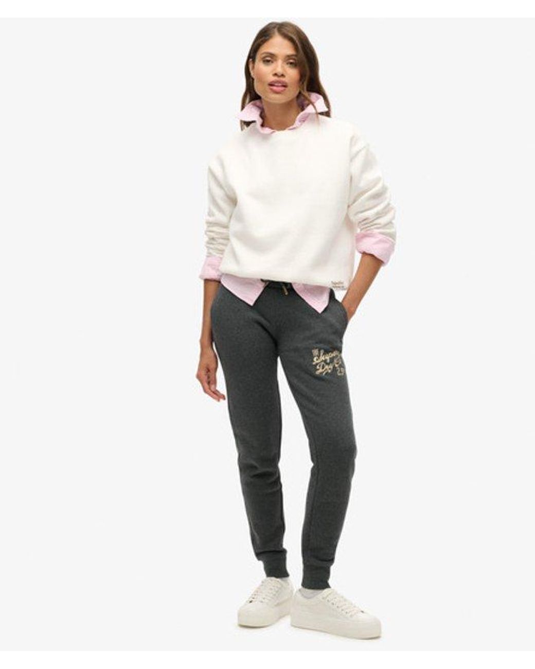Superdry White Luxe Metallic Logo Slim Joggers