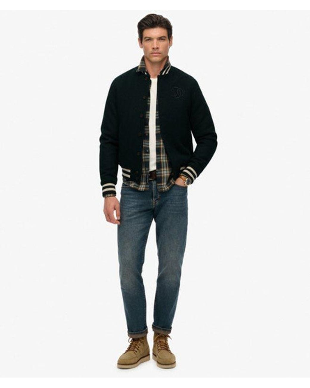 Superdry Varsity Monogram Bomberjack Van Wolmix in het Black voor heren