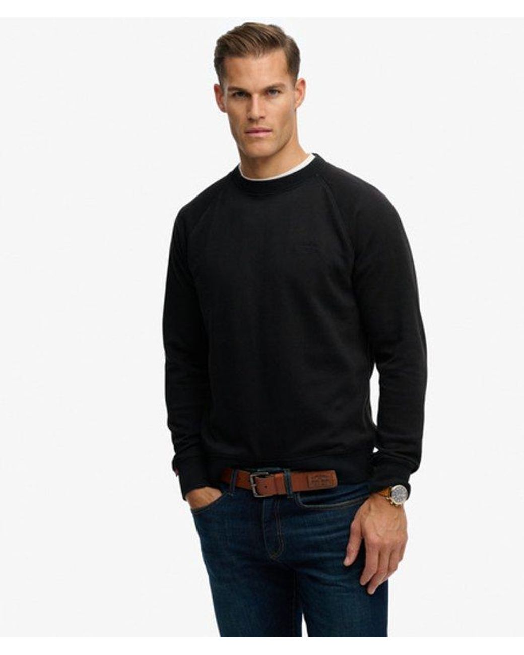 Superdry Black & Co Essential Logo Raglan Crew Sweatshirt for men