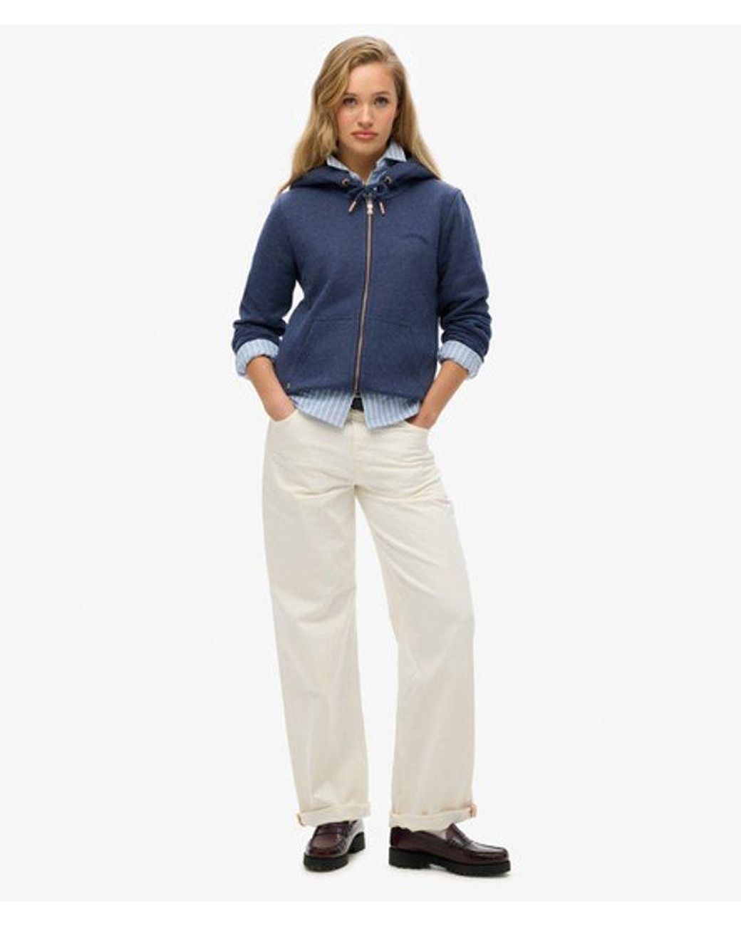 Pull à Capuche Superdry Femme Bleu, Taille S (coton/polyester, état Bon)