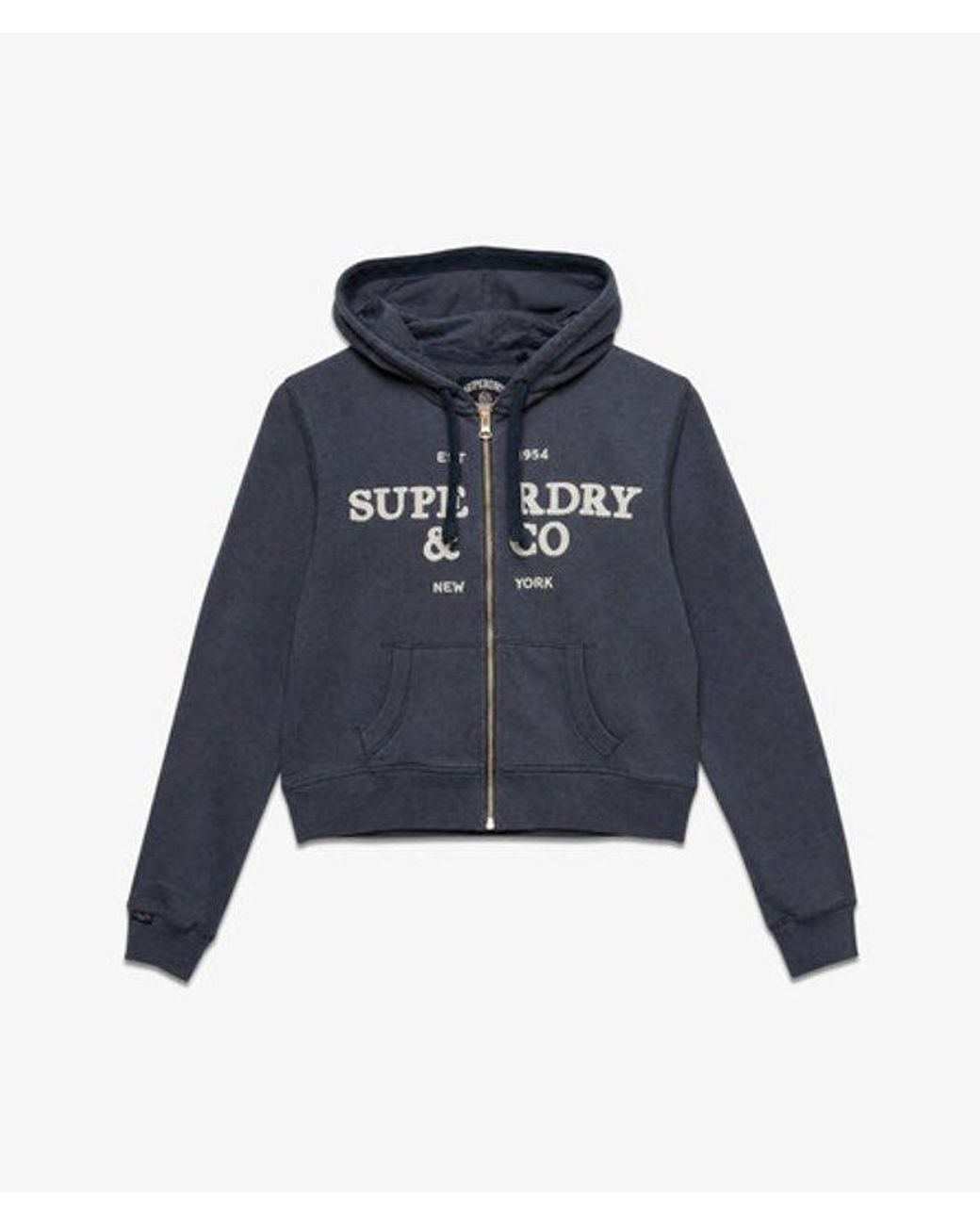 Superdry Blue & Co Athletic Essentials Embroidered Cropped Zip Hoodie