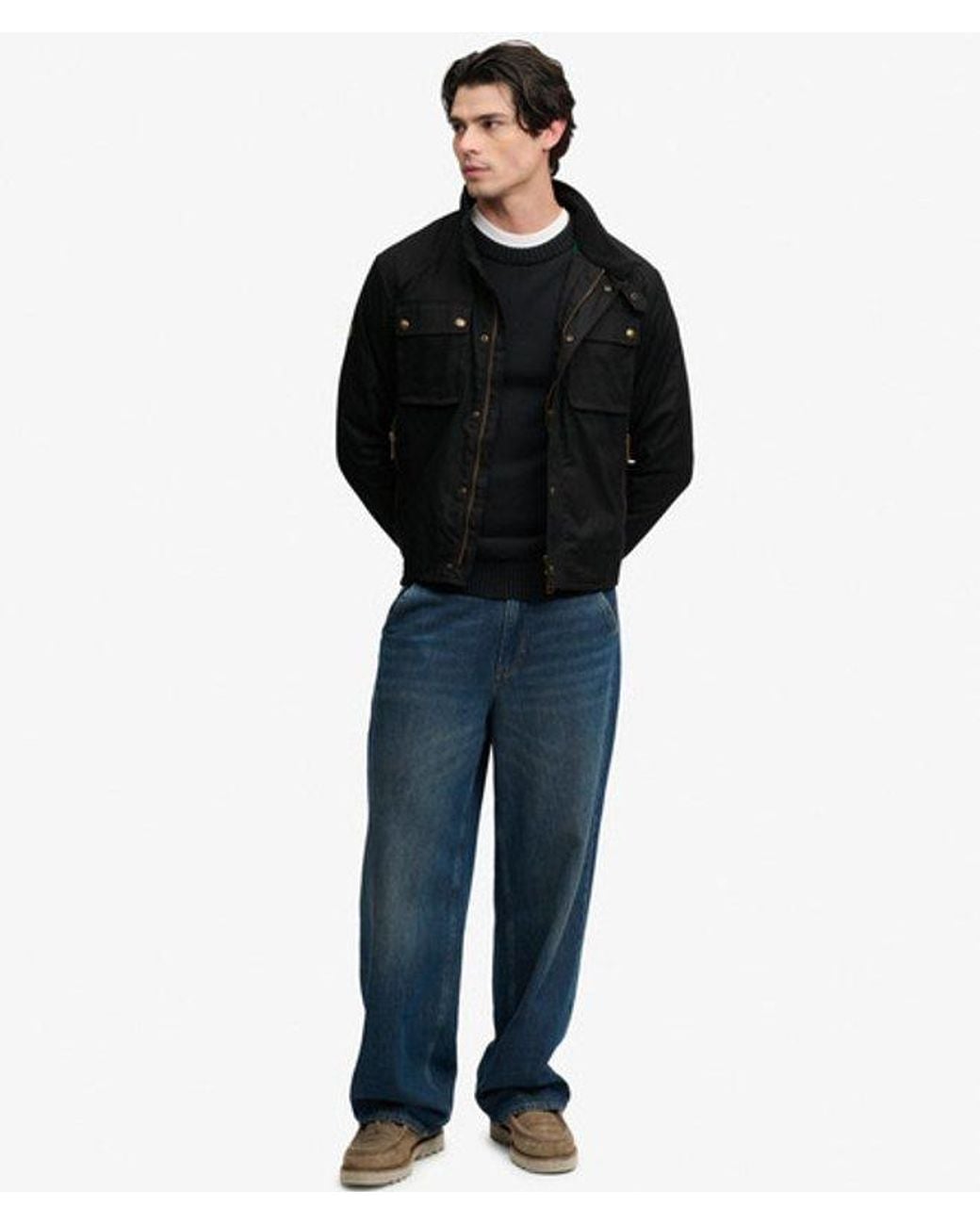 Superdry Wax Cropped Racer Jacket in het Black voor heren