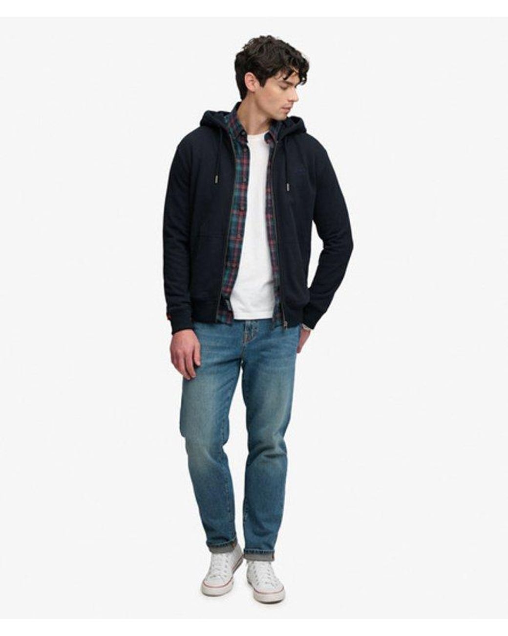 Superdry Blue & Co Essential Logo Half Brushed Zip Hoodie for men