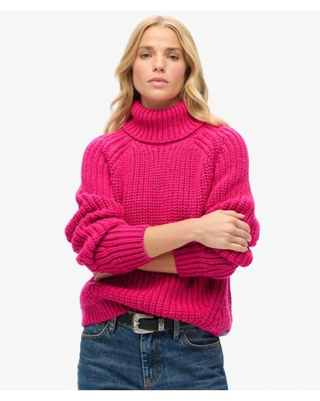 Superdry Pink Slouchy Stitch Roll Neck Knit - Size: 16