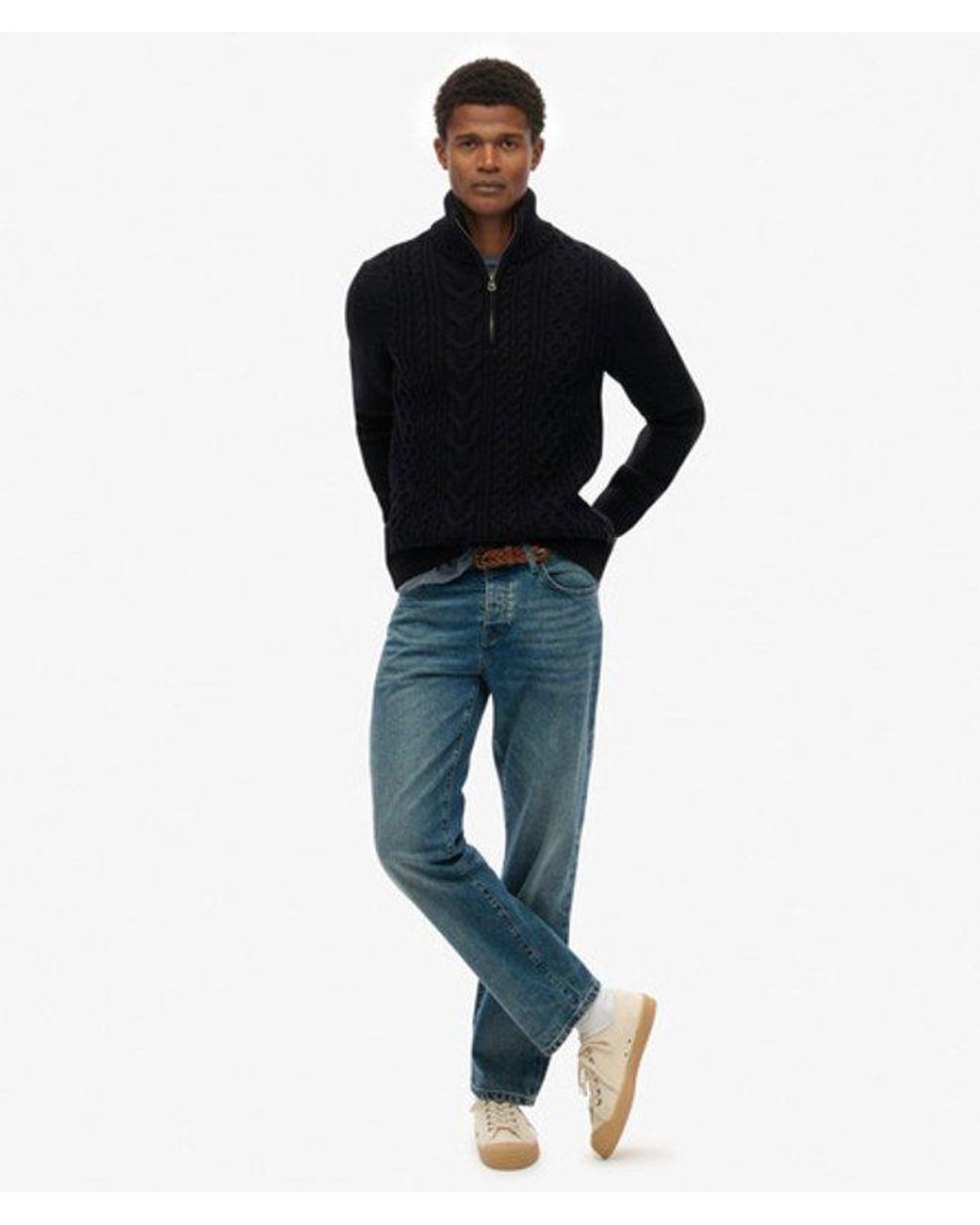 Superdry Black & Co Jacob Cable Knit Half Zip Jumper for men