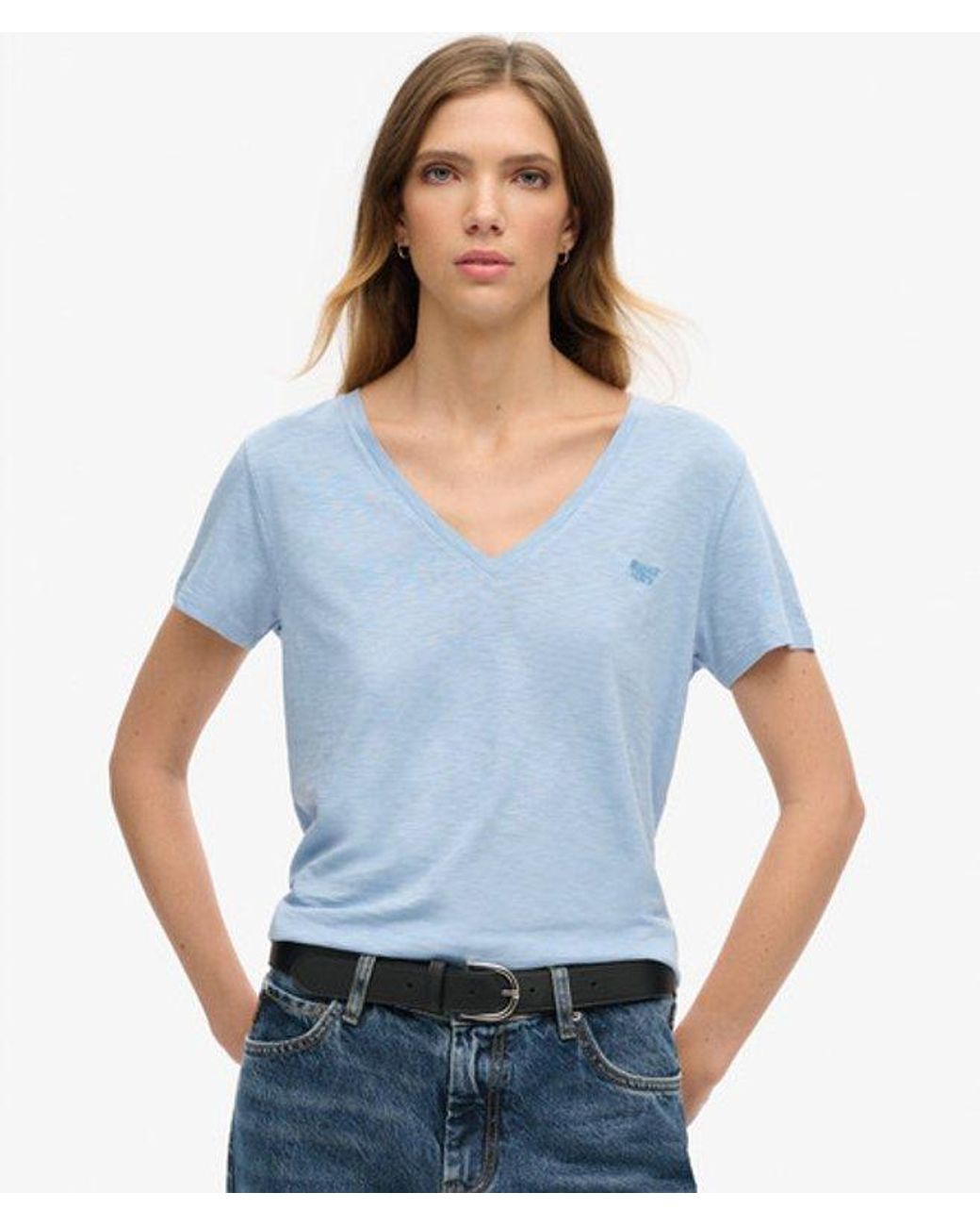 Superdry Blue & Co Slub Embroidered V-neck T-shirt