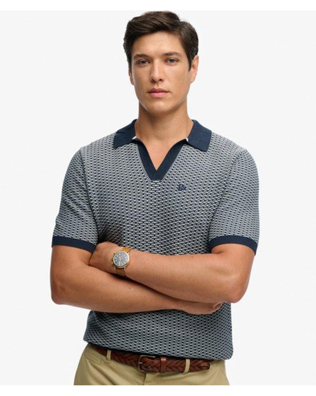 Superdry Blue & Co Johnny Collar Knitted Polo Shirt for men