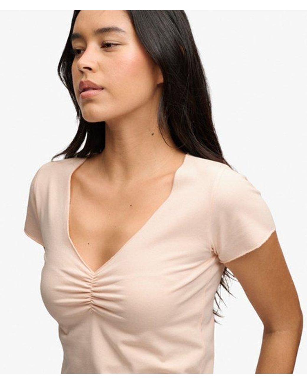 Superdry Blue & Co Gathered V-neck Crop T-shirt