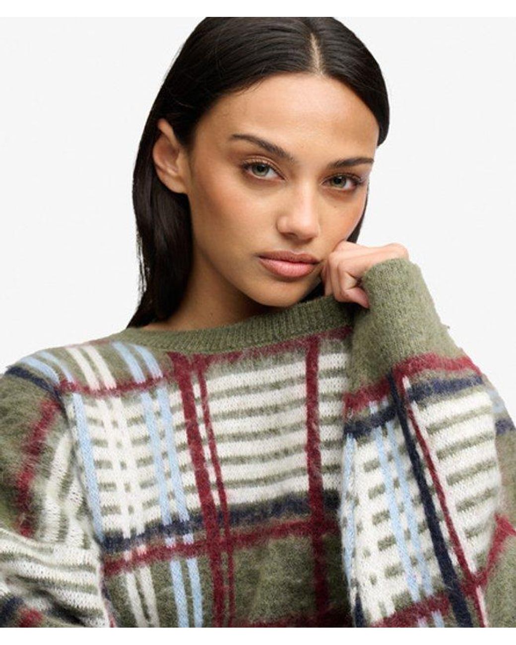 Superdry Green & Co Slouchy Brushed Check Knit Jumper