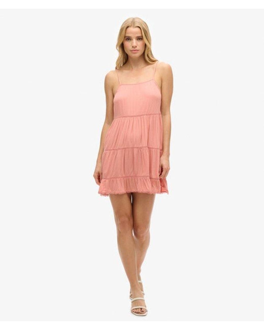 Superdry Pink Tiered Mini Beach Cami Dress