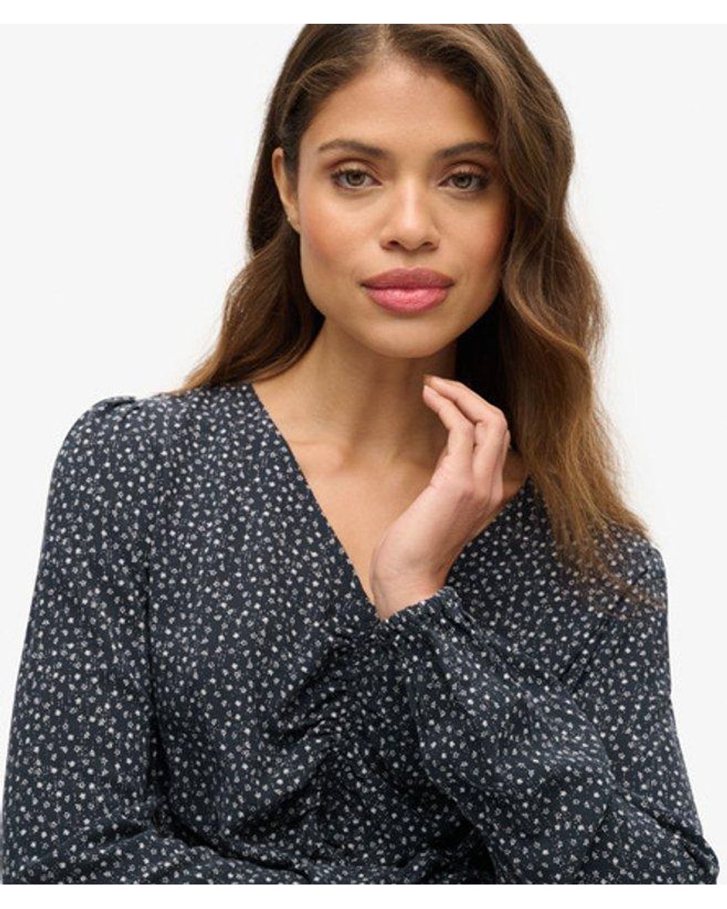 Superdry Blue Vintage Tie Front Top