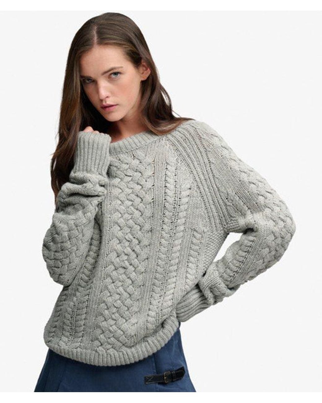 Superdry & Co Wollen Mix Kabeltrui in het Gray