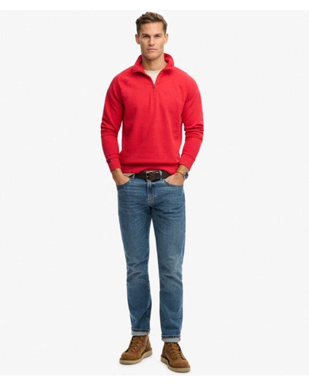 Superdry Red & Co Essential Logo Raglan Henley Sweatshirt for men