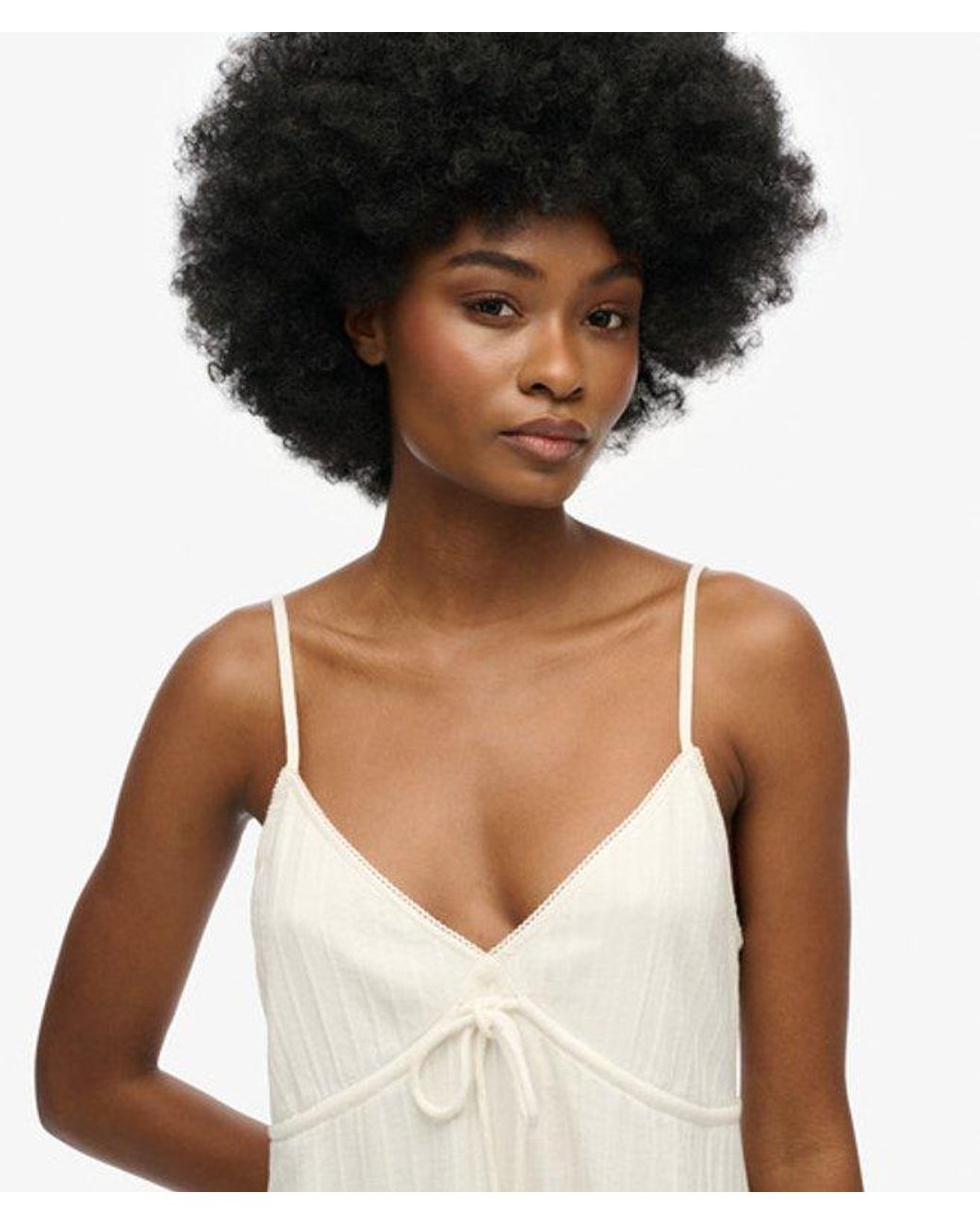 Superdry White Cotton Textured Woven Cami Mini Dress