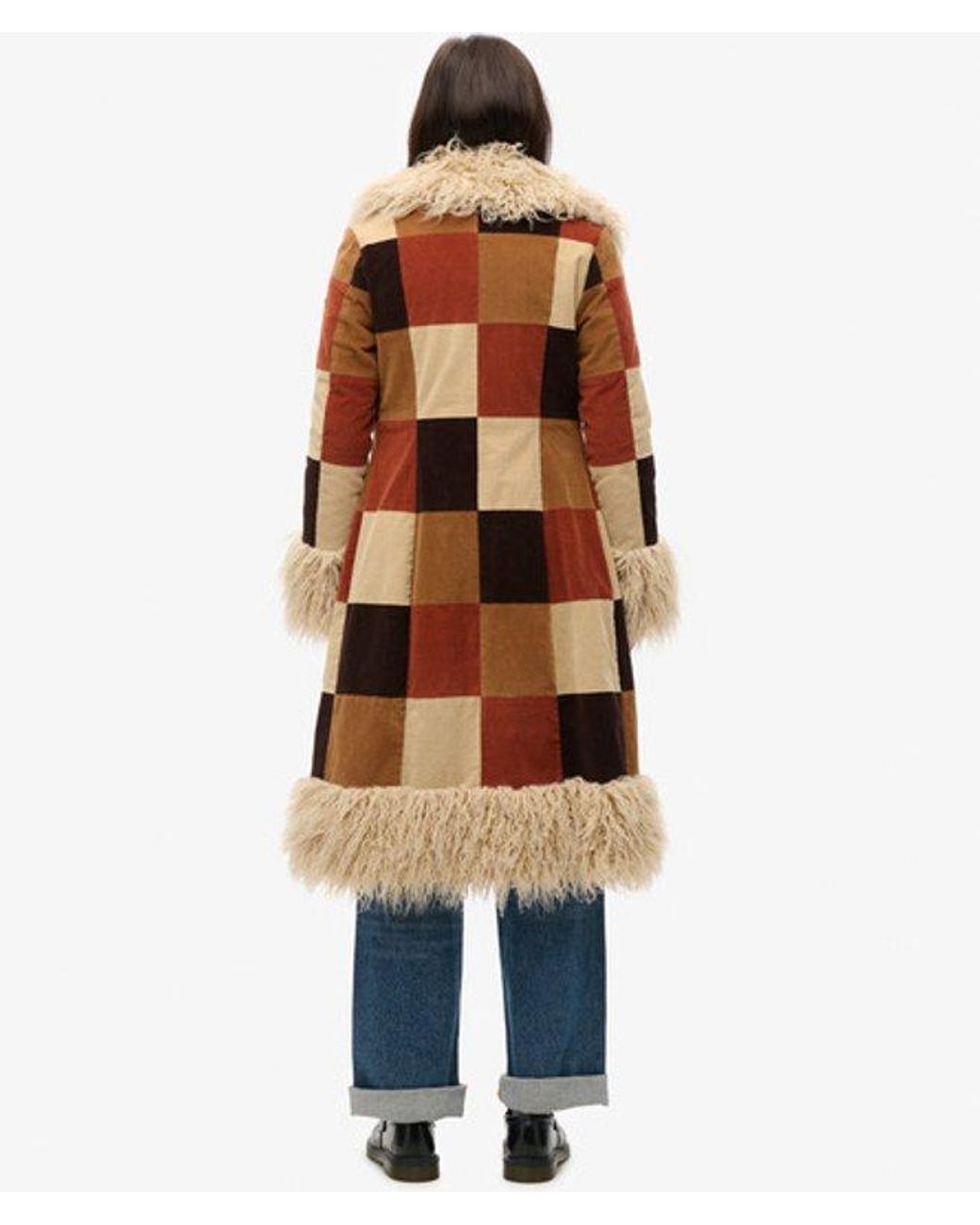 Superdry Brown Patchwork Long Afghan Coat