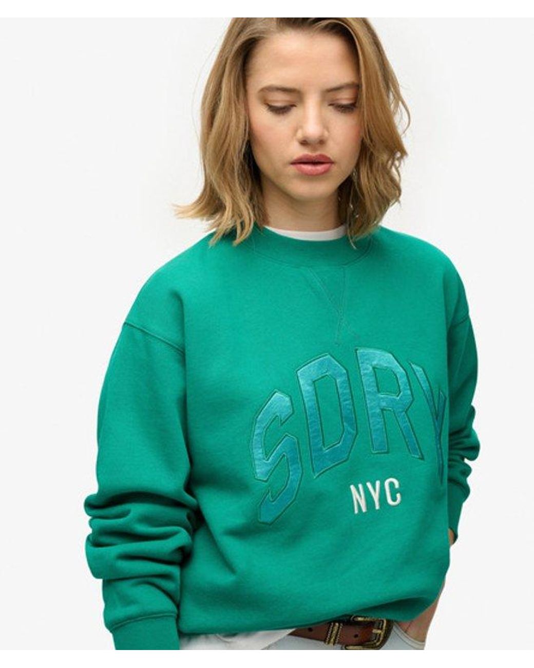 Superdry Green & Co Varsity Satin Applique Crew Sweatshirt