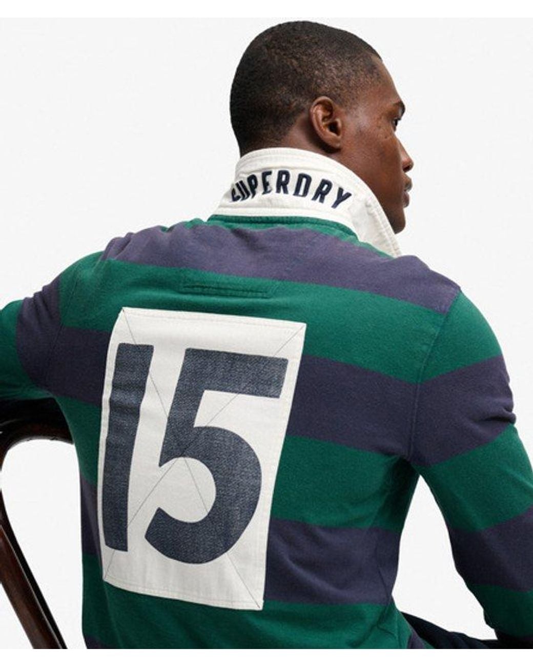 Superdry Blue & Co Monogram Stripe Rugby Shirt for men
